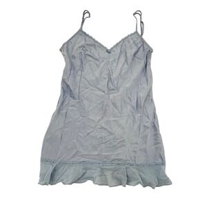 Victoria's Secret SILK Slip Dress Nighty Periwinkle Blue Lace Ruffle Y2K Small